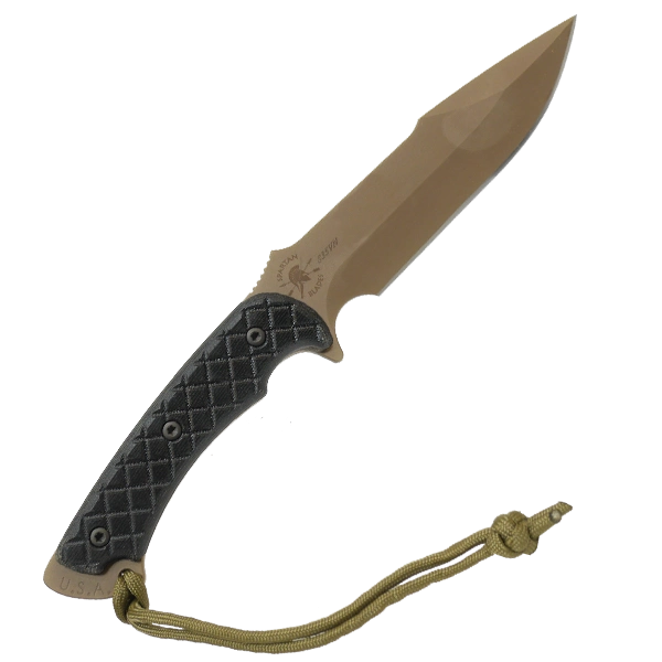 Нож с фиксированным клинком Spartan Blades Horkos, сталь CPM-S35VN Flat Dark Earth, рукоять черная микарта, чехол песочный