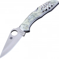 Складной нож Santa Fe Spyderco Delica, сталь VG-10, рукоять сталь с накладкой из зуба акрила/перламутра купить в Томске