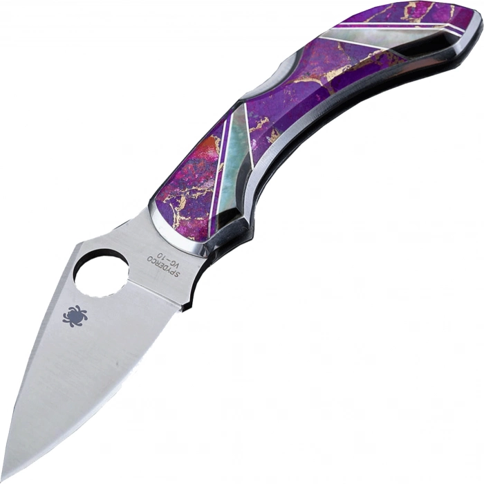 Складной нож Santa Fe Spyderco Dragonfly, сталь VG-10, рукоять сталь с накладкой из сугилита/бронзы/перламутра