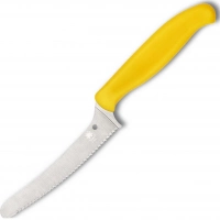 Универсальный кухонный нож Spyderco Z-Cut Serrated Offset Kitchen, сталь CTS™ — BD1 Alloy, рукоять желтый полипропилен купить в Томске